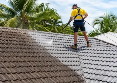Professional pressure cleaning of a tiled roof in Darwin